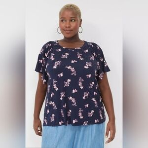 Lane Bryant Flutter Sleeve Smocked Top Size 18/20 Color Pink & Navy Floral NWT